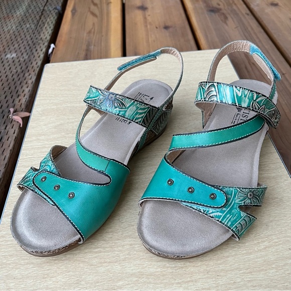 L’ Artiste By Spring Step Quilana Sandals in Turquoise Green Sz 38 EU/ 7.5-8 US - Picture 5 of 16